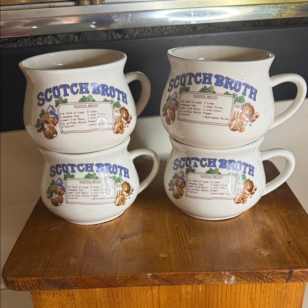 1970s - 1980s Scotch Broth Cream Soup Mugs Set of 4
